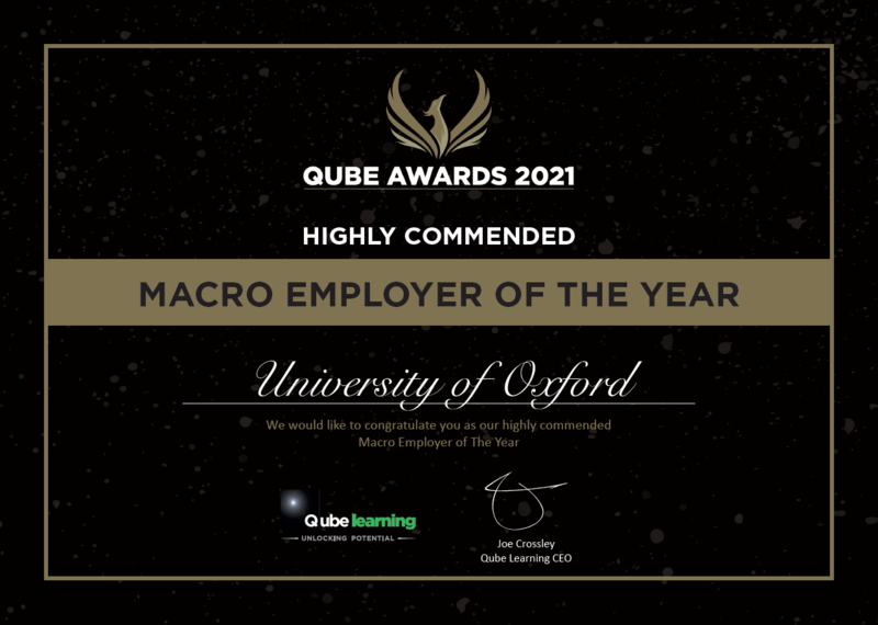 Qube Awards 2021, Oxford University Highly Commended Apprentice Macro employer of the year